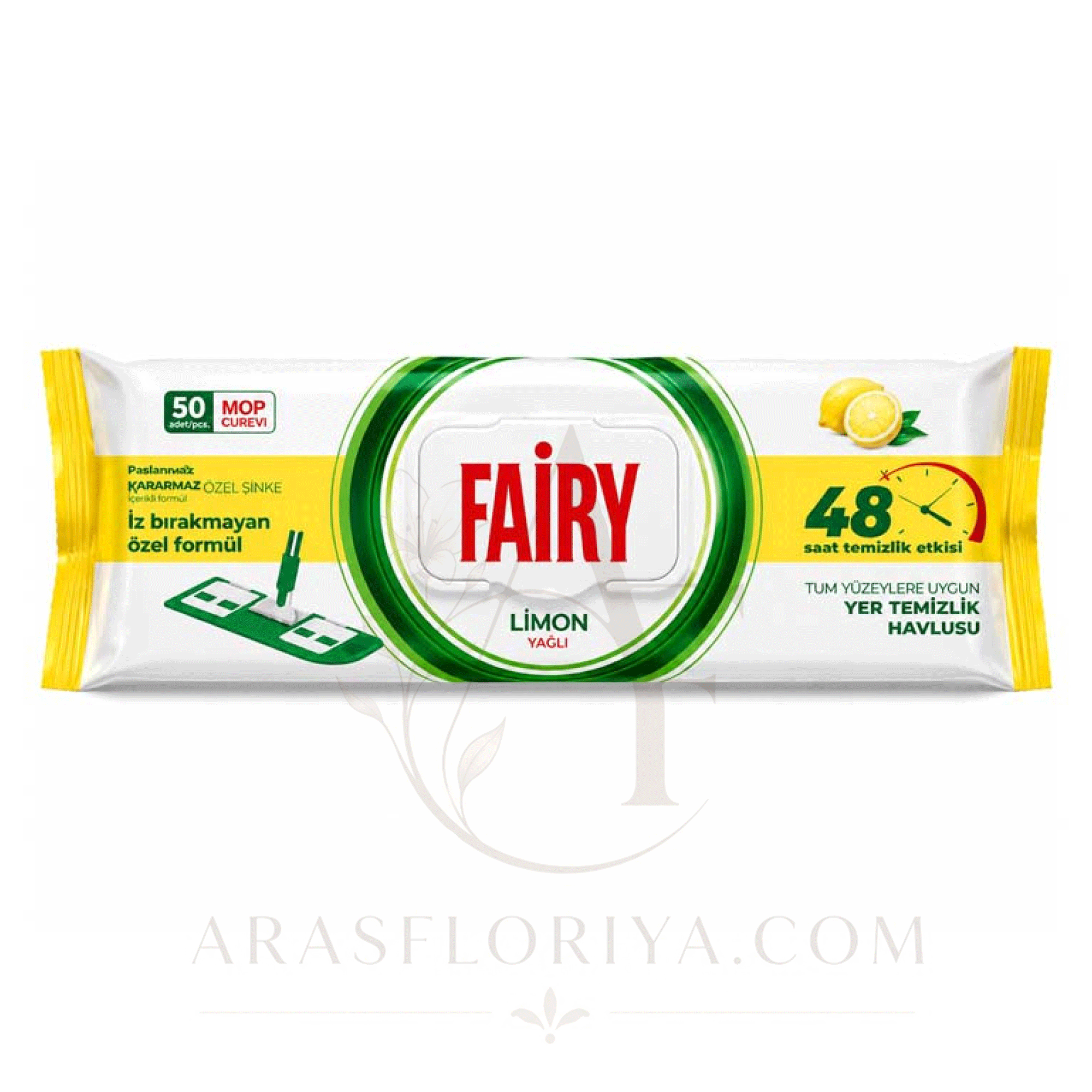 دستمال مرطوب مخصوص تی فیری Fairy رایحه لیمو بسته 50 عددی